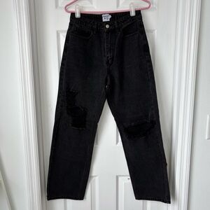 Princess Polly Washed Black Wide Leg Ripped Jeans